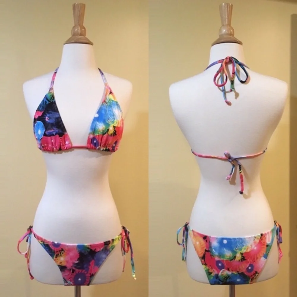 💥 CLEARANCE Retro Tie Dye Two Piece Triangle Top String Bikini - Picture 5 of 5